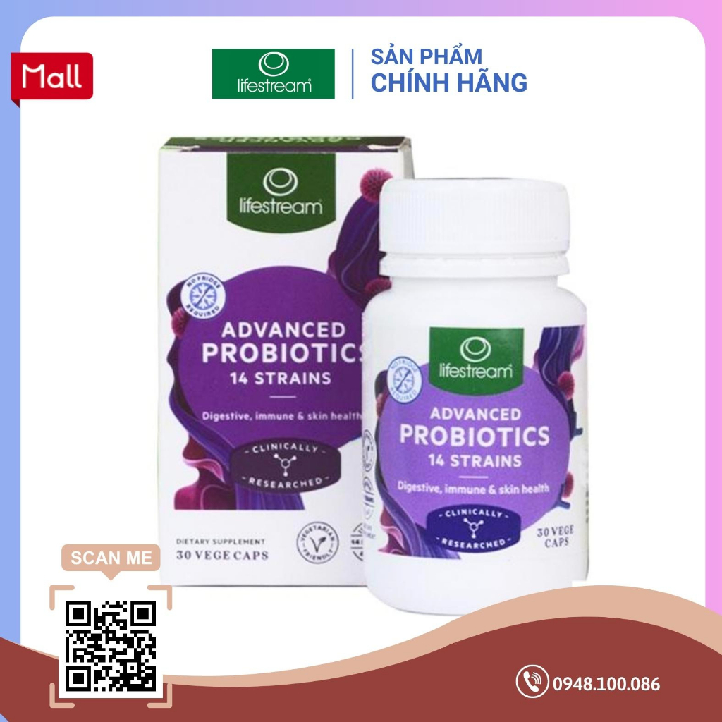 Viên Uống Men Vi Sinh, hỗ trợ tiêu hóa, đẹp da Lifestream Advanced Probiotic 30 viên