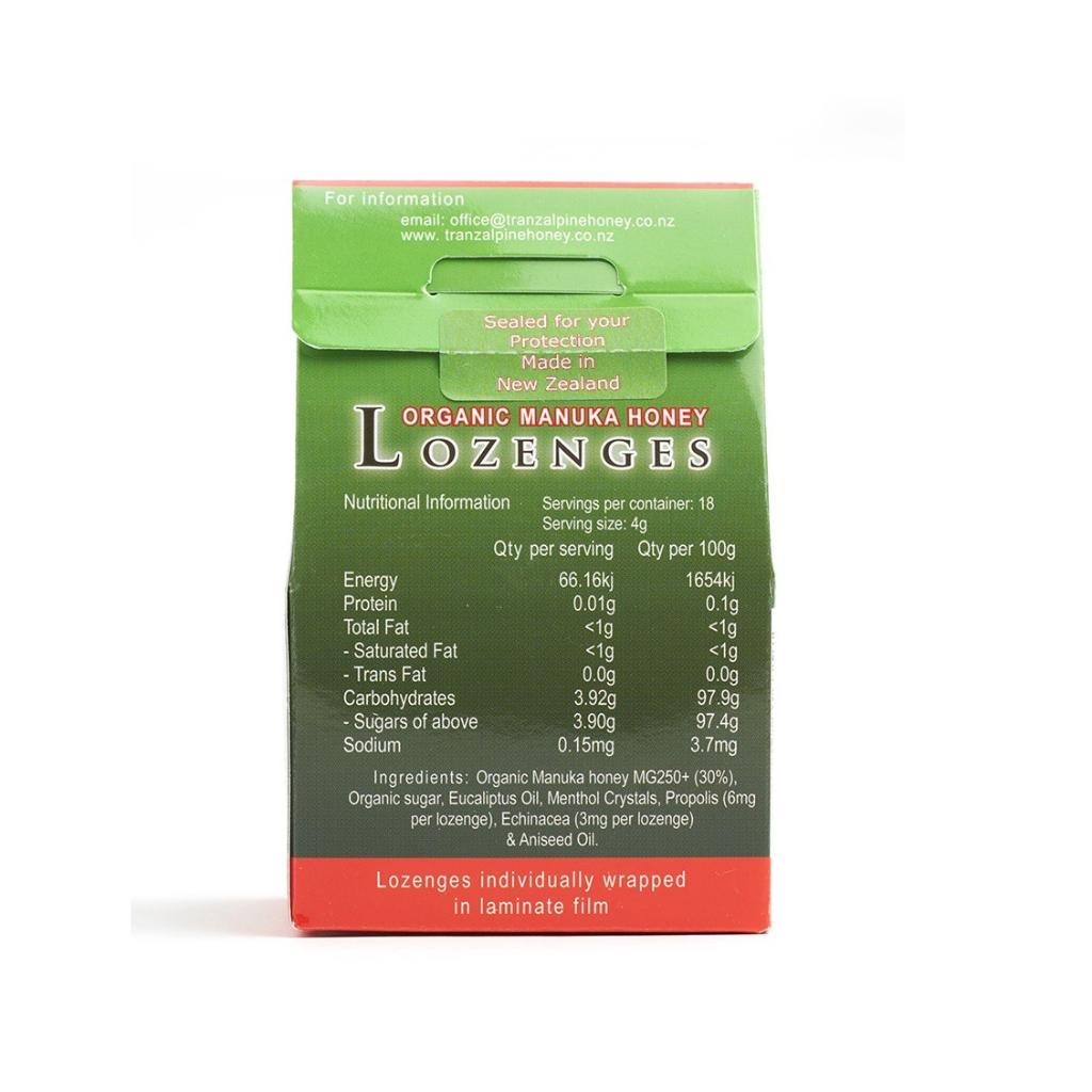 Kẹo mật ong Manuka Organic Manuka Honey Lozenges MG250+  -TranzAlpineHoney