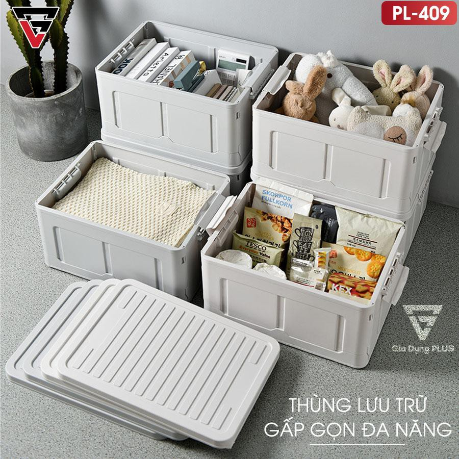 Thùng Nhựa PP Đựng Đồ Gấp Gọn, Có Nắp Đậy Kín Gấp Gọn Thông Minh 38L Đựng Sách, Quần Áo, Đồ Chơi Đa Năng