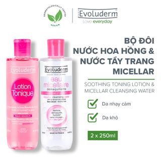 Bộ nước hoa hồng và tẩy trang dành cho da khô và nhạy cảm Evoluderm 250mlx2