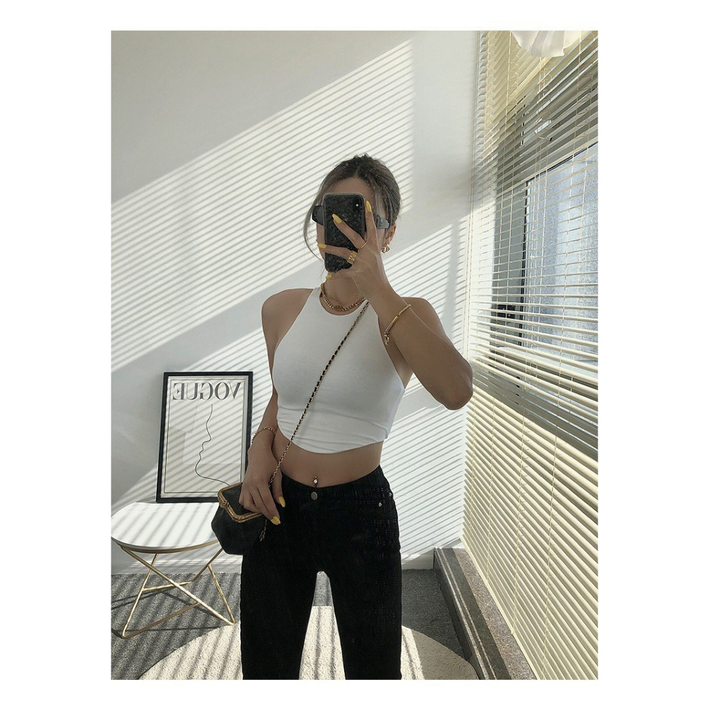 Áo thun nữ ngắn ba lỗ có mút Tuna croptop thon gọn không viền màu trơn đơn giản BS54