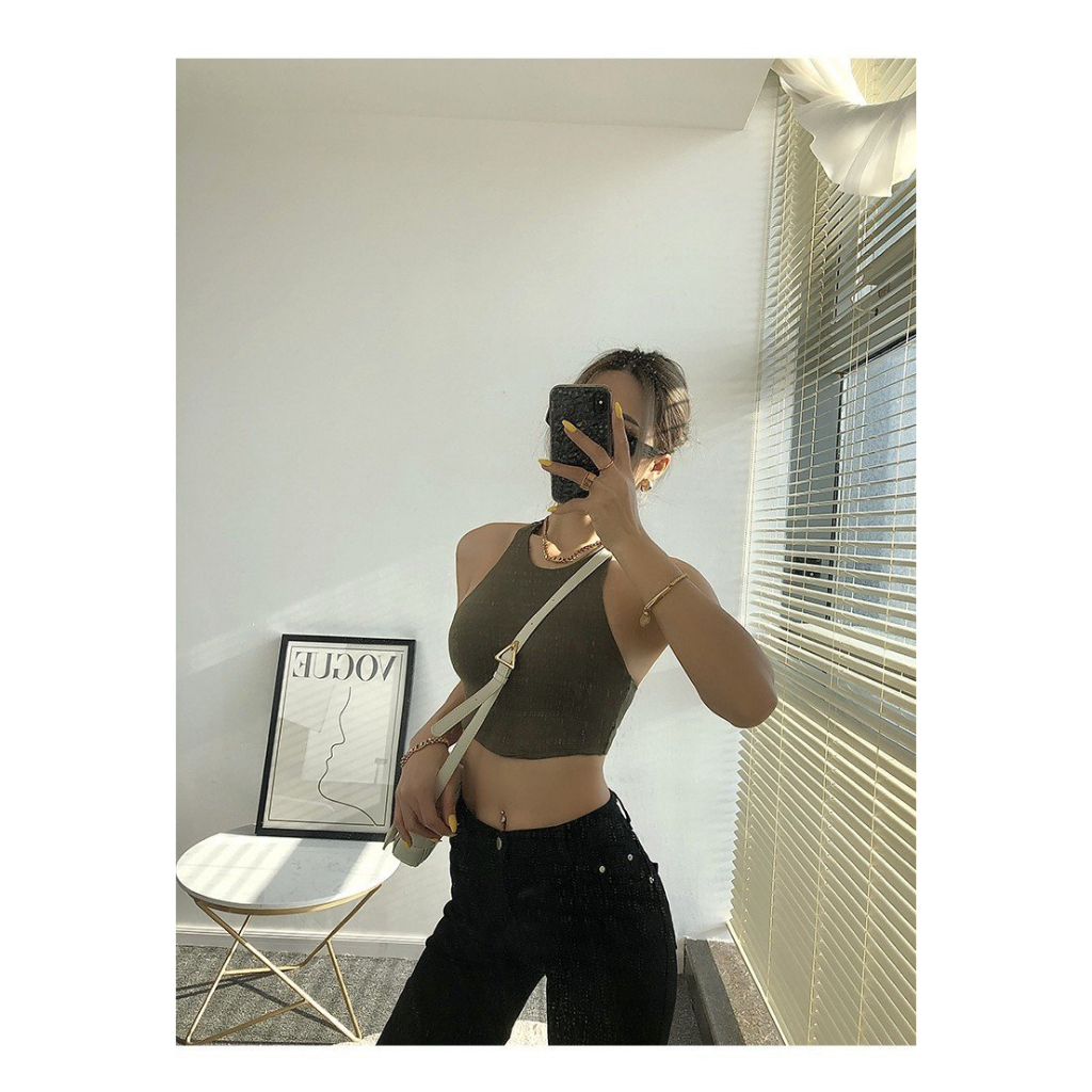 Áo thun nữ ngắn ba lỗ có mút Tuna croptop thon gọn không viền màu trơn đơn giản BS54