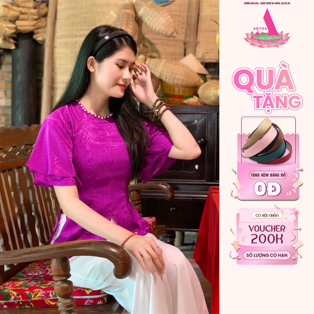 Set đồ nữ đồ lam cách tân đi chùa cao cấp sang trọng AMYRA - Pháp phục tay lỡ thoải mái sang trọng dễ mặc SL06