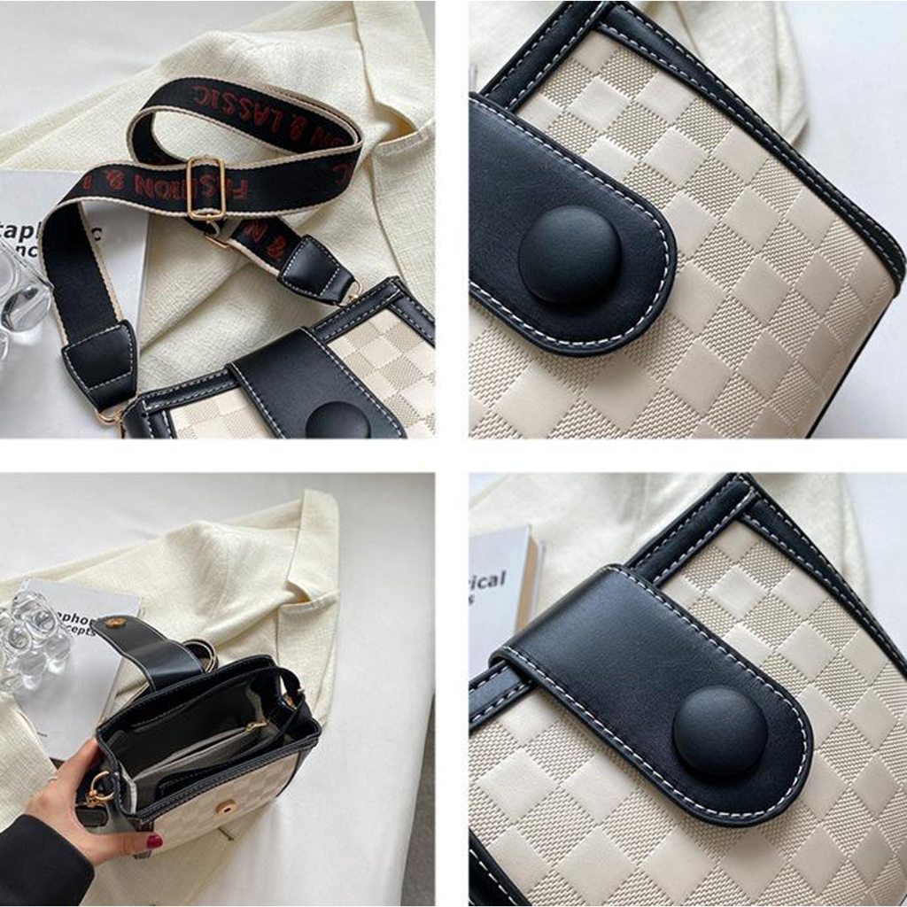 Túi xách nữ đeo chéo Bag.ThanhThu thời trang phong cách đi chơi đi du lịch Cúc kẻ ô 741