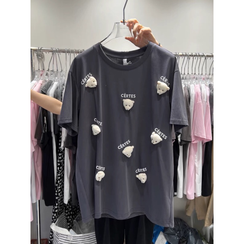 Áo Phông Đính 8 Chú Gấu Chữ In Nhiệt Chất Cotton Mịn Hàng Quảng Châu Cao Cấp