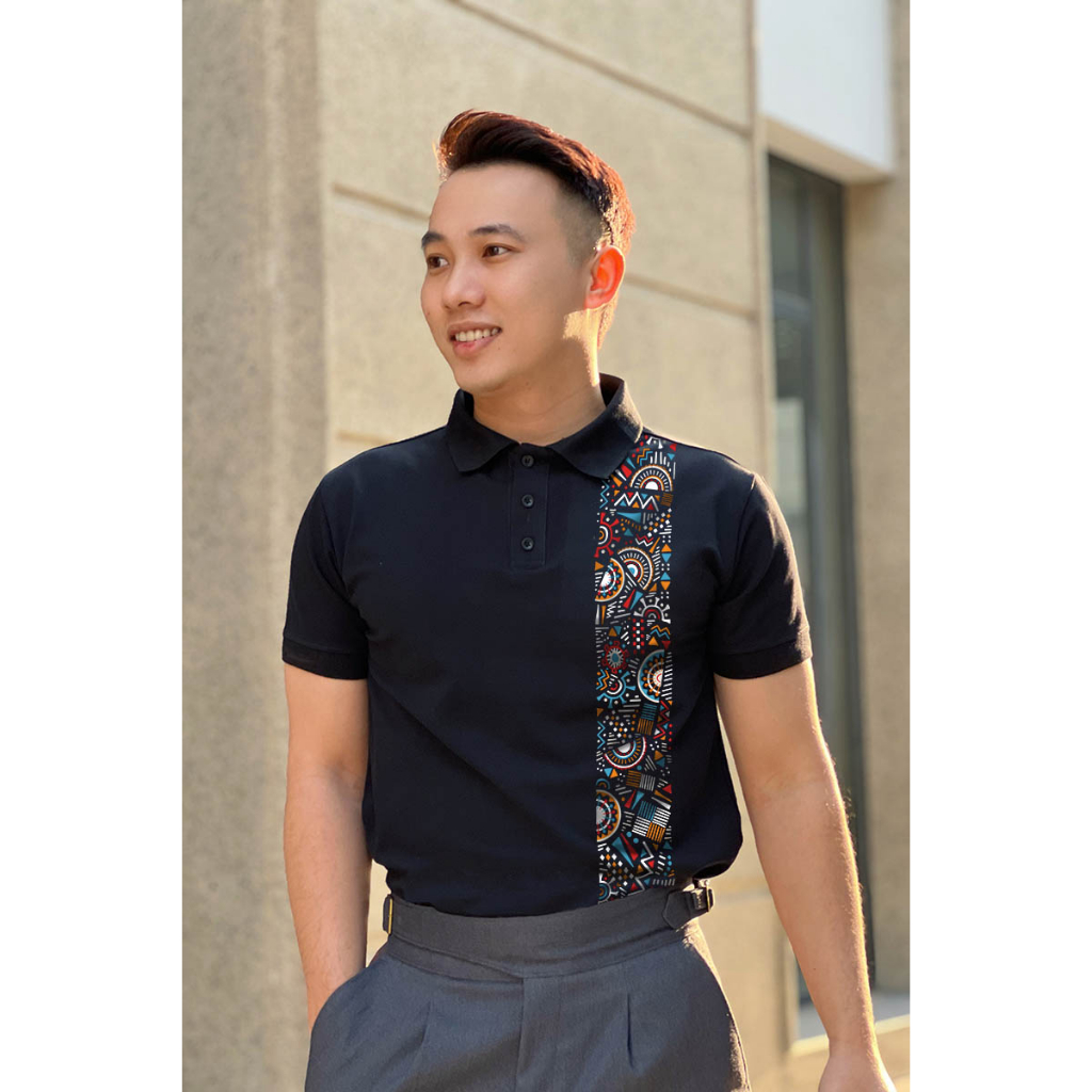 Áo polo LAEMAO chất cotton cá sấu họa tiết AZTEC TRIBAL
