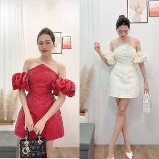 Đầm trễ vai chất gấm from dáng chữ A siêu xinh đi chơi hẹn hò tiệc tùng đều xinh ạ
