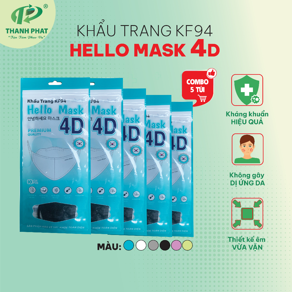 Combo 5-10-20 Túi Khẩu Trang 4D HELLO MASK Cao Cấp Với Cấu Tạo 4 Lớp Xếp Chồng Nhau