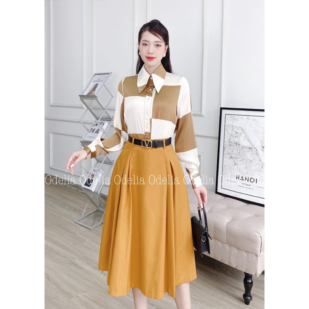 Áo sơ mi lụa dài tay Odelia, kẻ ô cá tính - A6702