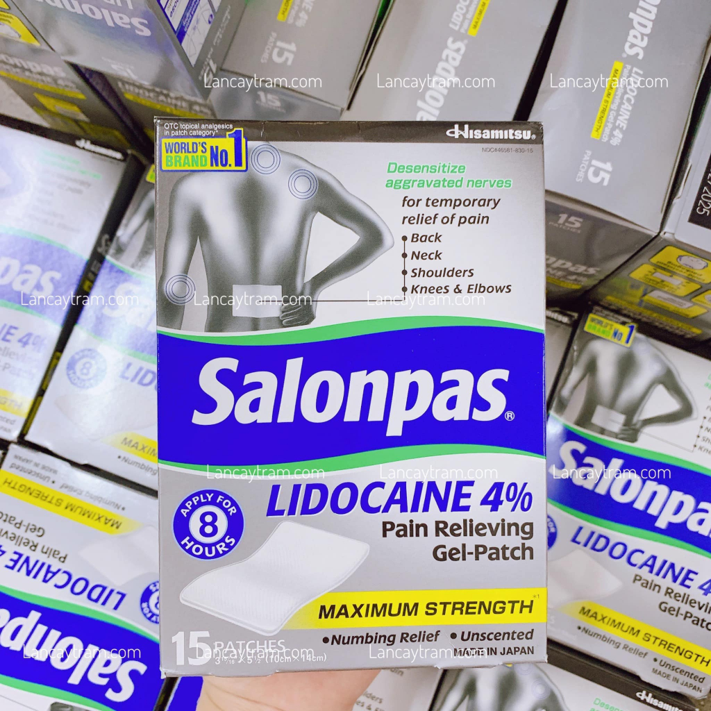 Salonpas Lidocaine 4% Mỹ dán giảm đau nhanh chóng hộp 15 miếng