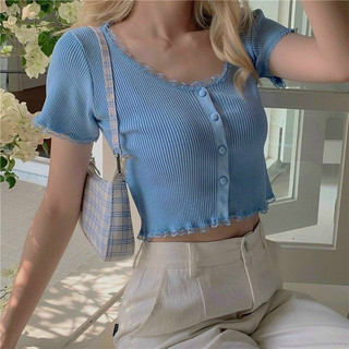 Áo croptop bèo viền