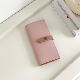 Ví Vuông Shop®️ Peach Berry dài da thật nhiều lớp có khoá bấm hai lớp