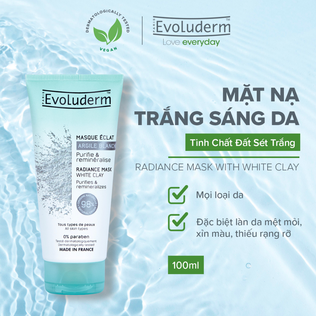 Mặt nạ làm sáng da Evoluderm tinh chất đất sét trắng 98% thành phần tự nhiên 100ml