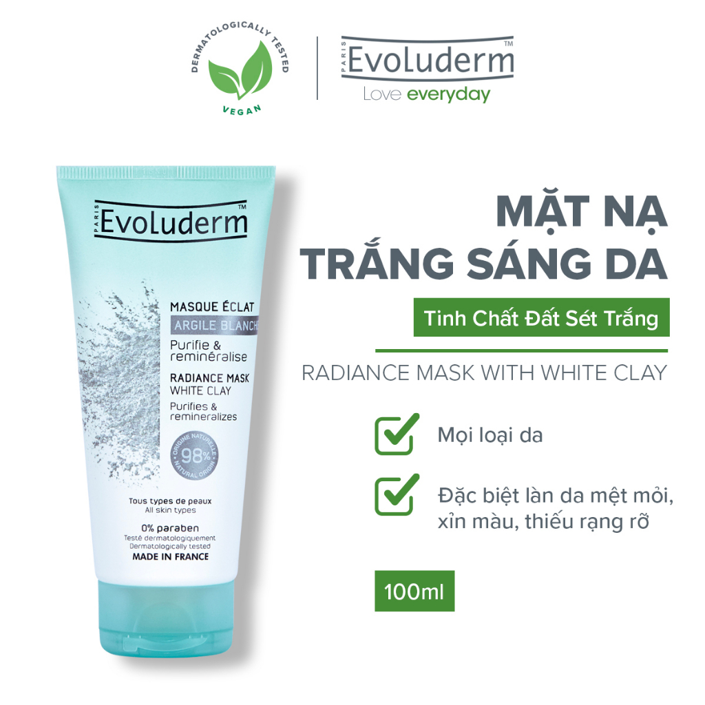 Mặt nạ làm sáng da Evoluderm tinh chất đất sét trắng 98% thành phần tự nhiên 100ml