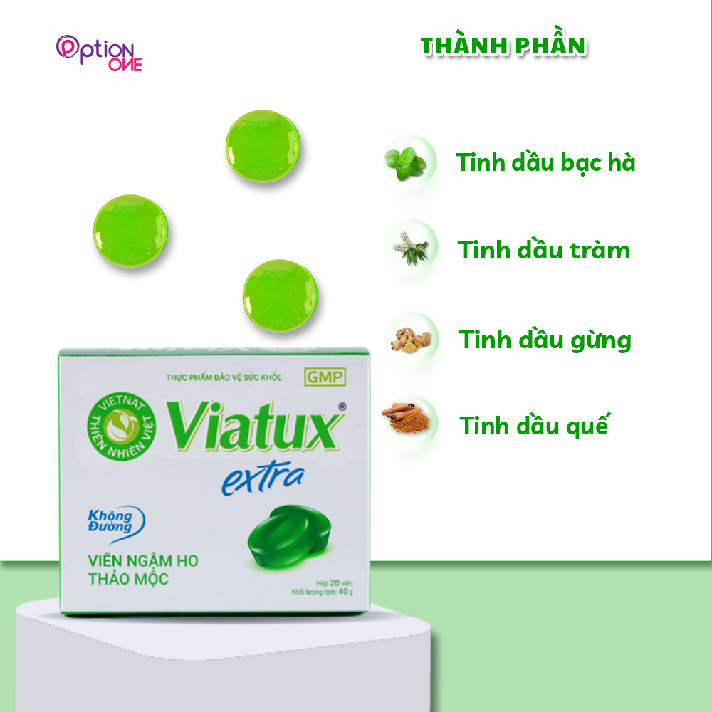 Kẹo Ngậm Không Đường Giảm Ho Khàn Tiếng Vietnat Viatux Extra - Hộp 20 Viên
