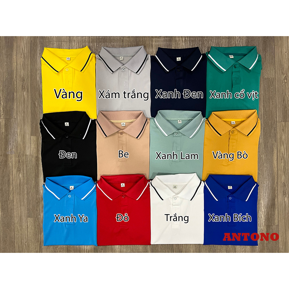 Áo polo nam trơn cổ bẻ vải cá sấu mát không nhăn phối viền tay cổ phong cách thể thao trẻ trung năng động