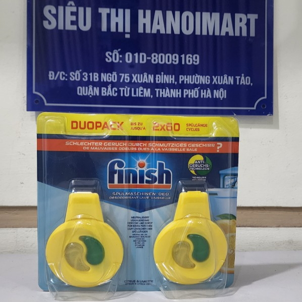 Combo 2 Miếng Tinh dầu treo khử mùi máy rửa chén Finish 4ml x2 hương chanh hàng nhập khẩu châu âu