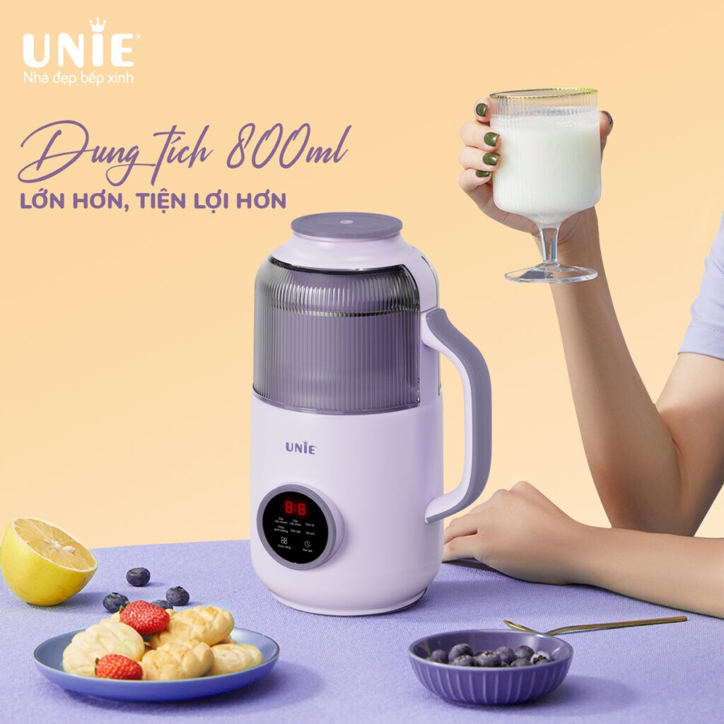 Máy làm sữa hạt mini UNIE UMB09 800ml chống ồn 7 chức năng sữa hạt sinh tố cháo