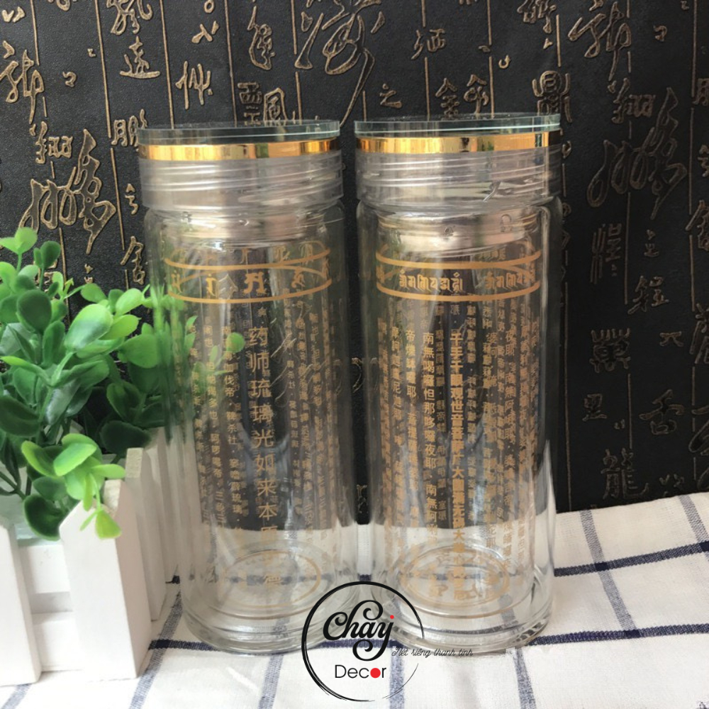 Bình Nước Chú Đại Bi, Bình Nước Giữ Nhiệt Thủy Tinh 2 Lớp 350ML