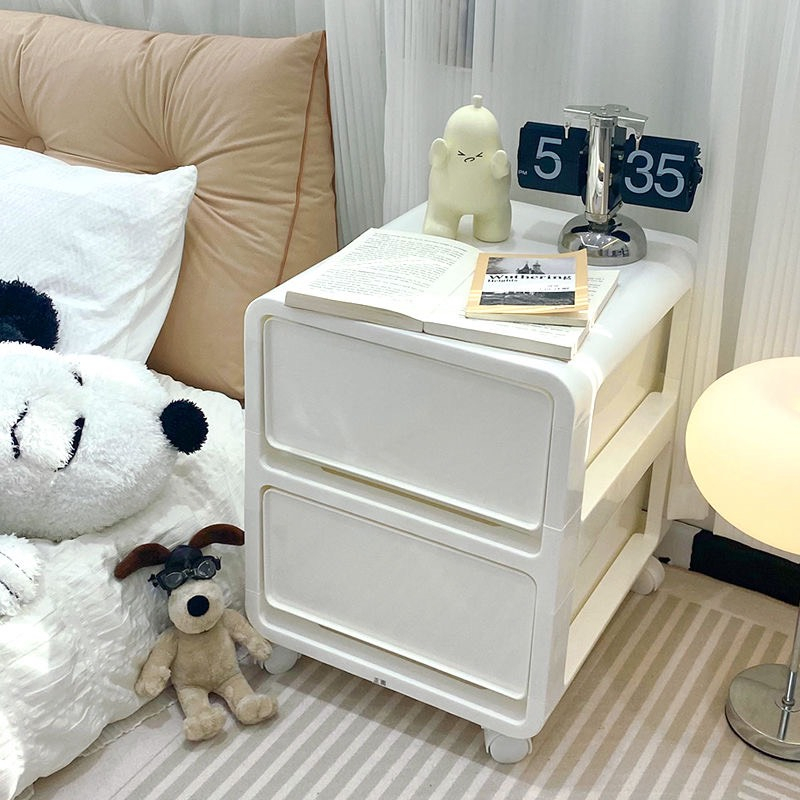 Tủ nhựa to trắng nhiều ngăn có bánh xe kiểu dáng đơn giản hiện đại