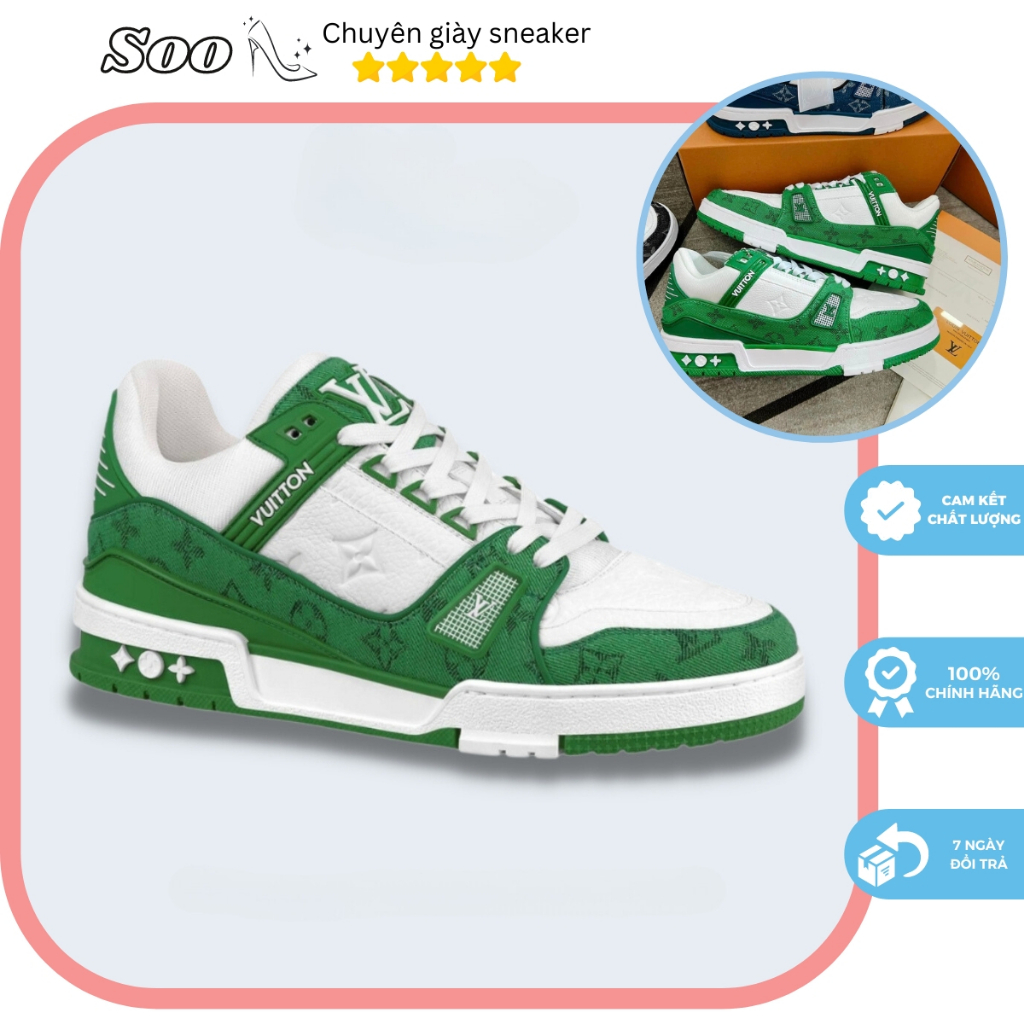 Giày LV Luois Vuitton Trainer Hàng cao cấp nam nữ, Giày thể thao lv xanh lá, đen trắng cực chất 2023