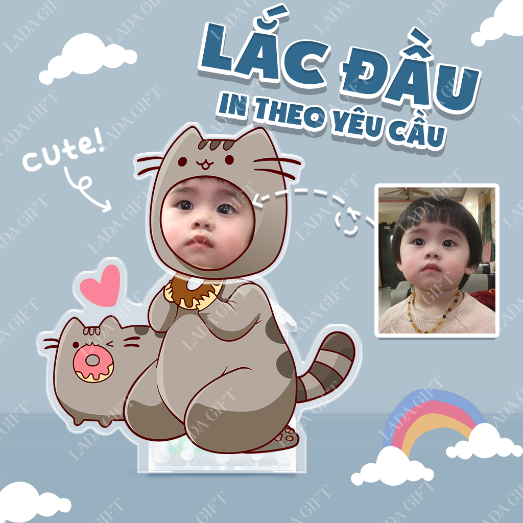 Mô hình standee lắc đầu chạy pin ghép mặt theo yêu cầu 12 con giáp chibi trang trí ô tô đáng yêu cute Ladagift