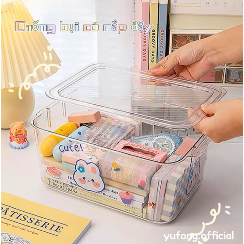 Hộp lưu trữ trong suốt để bàn acrylic có nắp đậy văn phòng phẩm hoàn thiện hộp mỹ phẩm giá lưu trữ hộp nhỏ