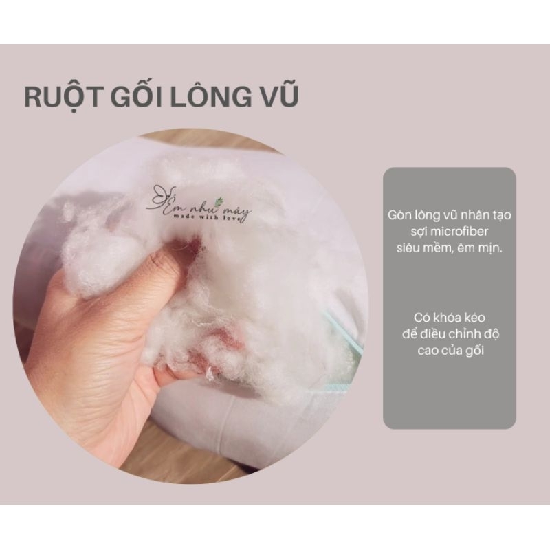 Set gối nằm+ gối ôm tencel lông vũ nhân tạo cho bé