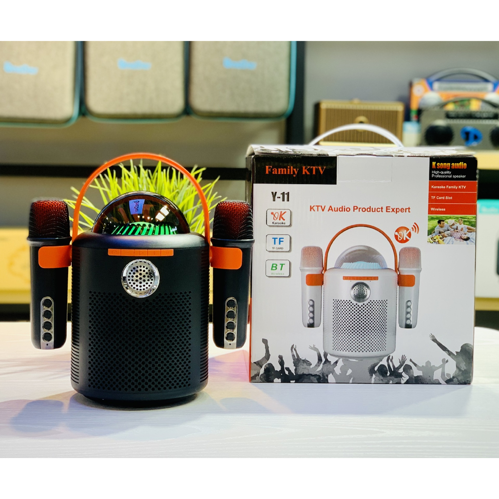 Loa Karaoke Bluetooth Y-11 Thiết Kế Lạ Mắt, Đèn Led Sôi Động, Kèm 2 Mic