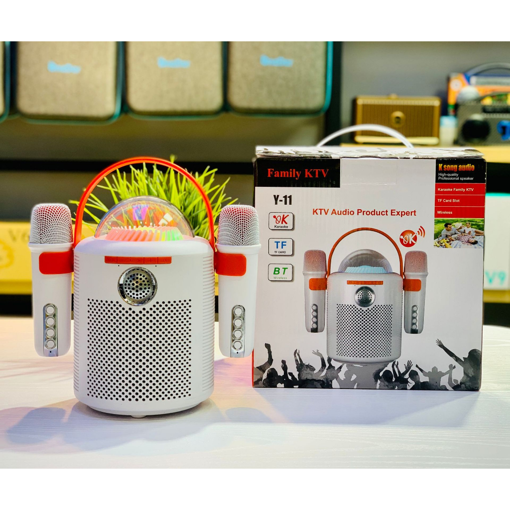 Loa Karaoke Bluetooth Y-11 Thiết Kế Lạ Mắt, Đèn Led Sôi Động, Kèm 2 Mic