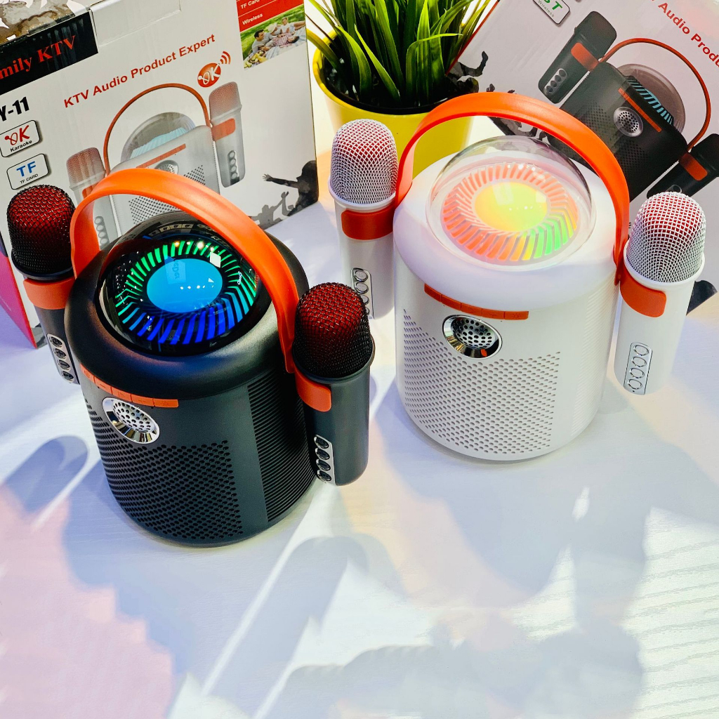 Loa Karaoke Bluetooth Y-11 Thiết Kế Lạ Mắt, Đèn Led Sôi Động, Kèm 2 Mic