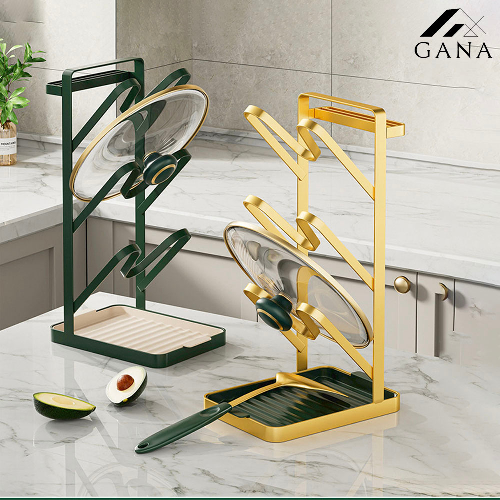 Giá cài vung nồi đa năng 3 tầng phong cách Bắc Âu, kệ để nắp vung nồi khung thép chịu lực cao cấp không hoen gỉ GANA