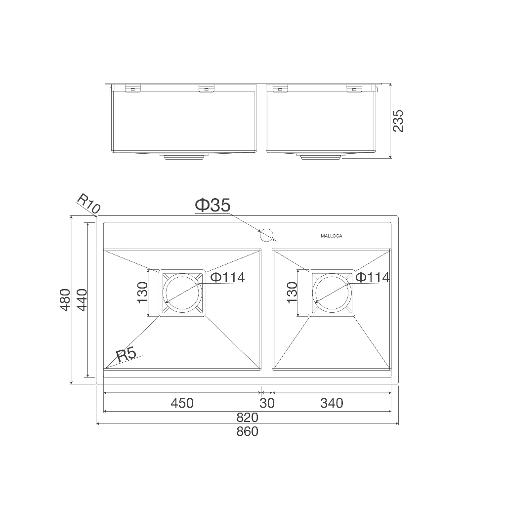 Chậu rửa chén hiệu Malloca MS 6304ST - Chậu rửa đôi inox - Hàng chính hãng