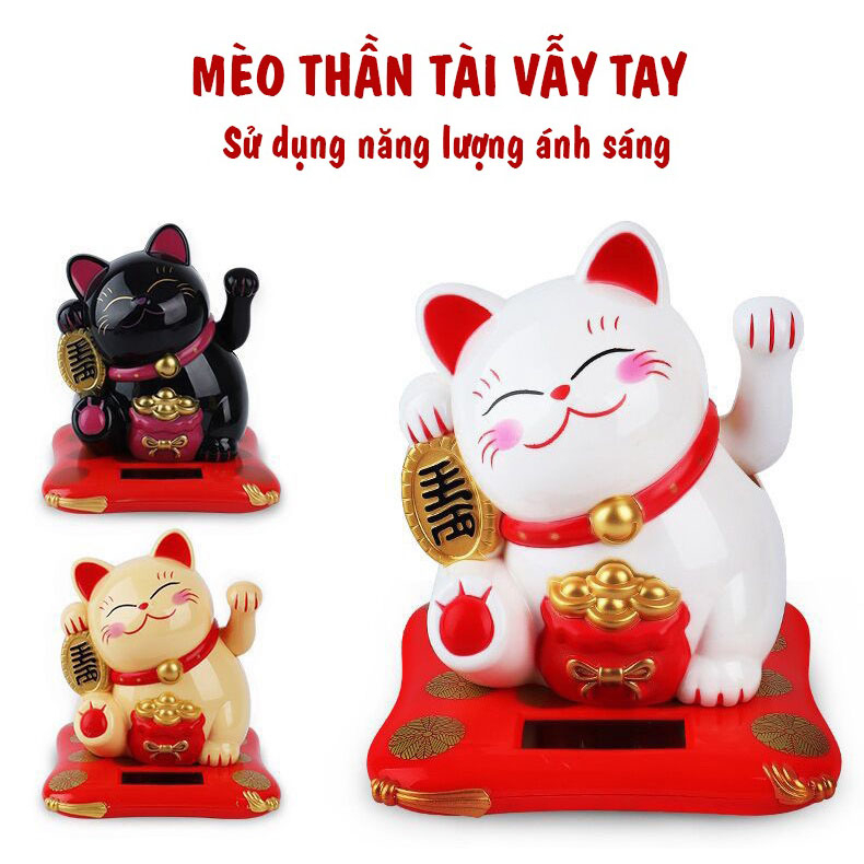 Tượng Mèo Vẫy Tay Cầu Tài Lộc Để Bàn Tích Hợp Năng Lượng Mặt Trời