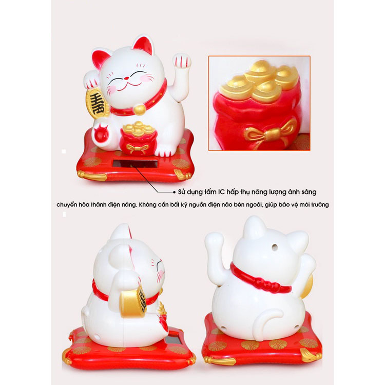 Tượng Mèo Vẫy Tay Cầu Tài Lộc Để Bàn Tích Hợp Năng Lượng Mặt Trời