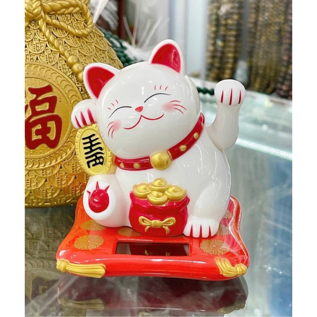 Tượng Mèo Vẫy Tay Cầu Tài Lộc Để Bàn Tích Hợp Năng Lượng Mặt Trời