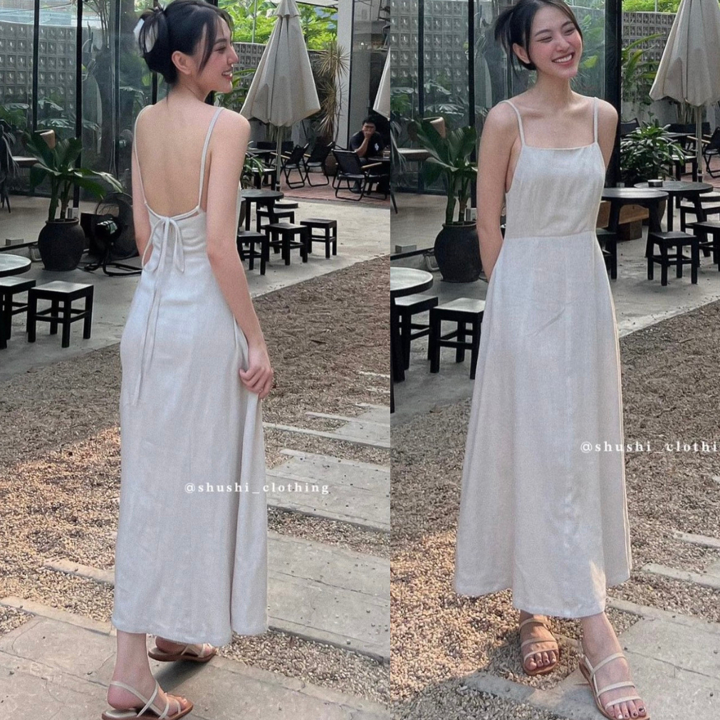 Đầm 2 dây cúp ngực buộc dây lưng myra - VaylineD399