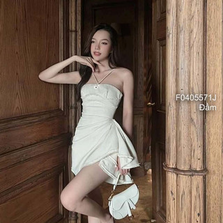 Đầm ngắn kiểu 2 dây phối tà xéo bèo rủ siêu sang chảnh!