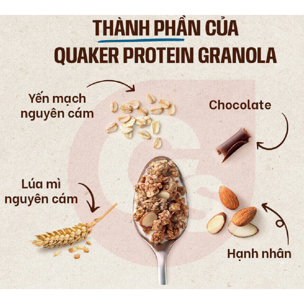 Yến mạch ăn liền Quaker Protein Granola Oats, Chocolate & Almonds 2Lbs  nhập khẩu Mỹ - Gymstore giàu protein