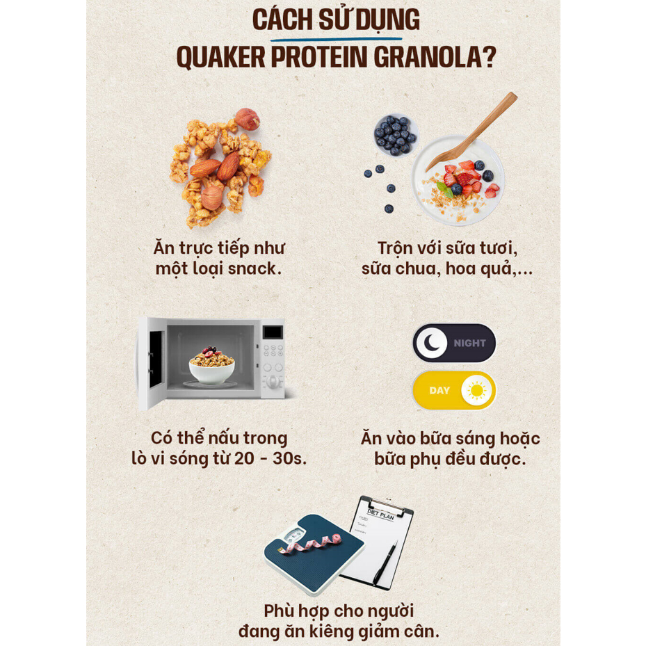 Yến mạch ăn liền Quaker Protein Granola Oats, Chocolate & Almonds 2Lbs  nhập khẩu Mỹ - Gymstore giàu protein