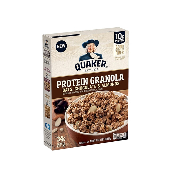 Yến mạch ăn liền Quaker Protein Granola Oats, Chocolate & Almonds 2Lbs  nhập khẩu Mỹ - Gymstore giàu protein