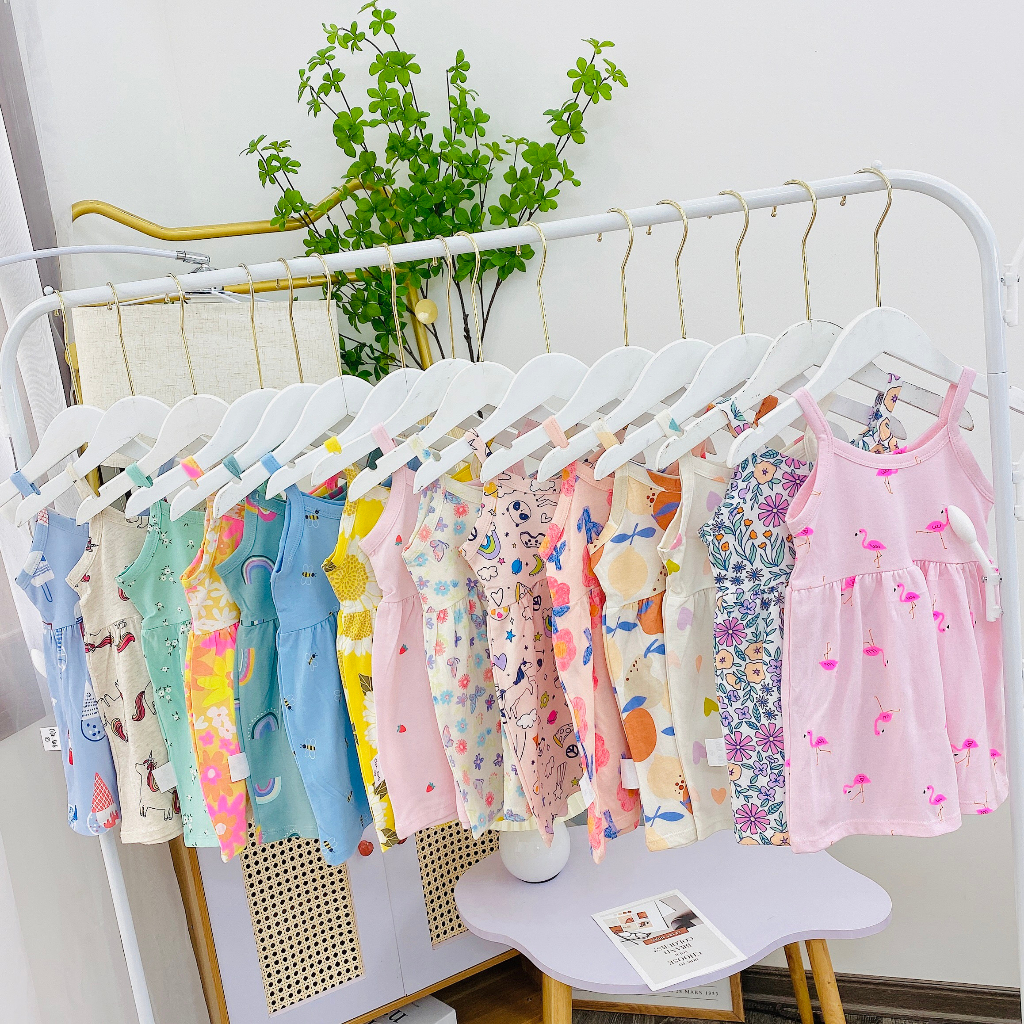 (Link 2) Váy 2 dây bé gái, Váy chất cotton xuất siêu mềm, thoáng mát cho bé từ 8 - 20 kg