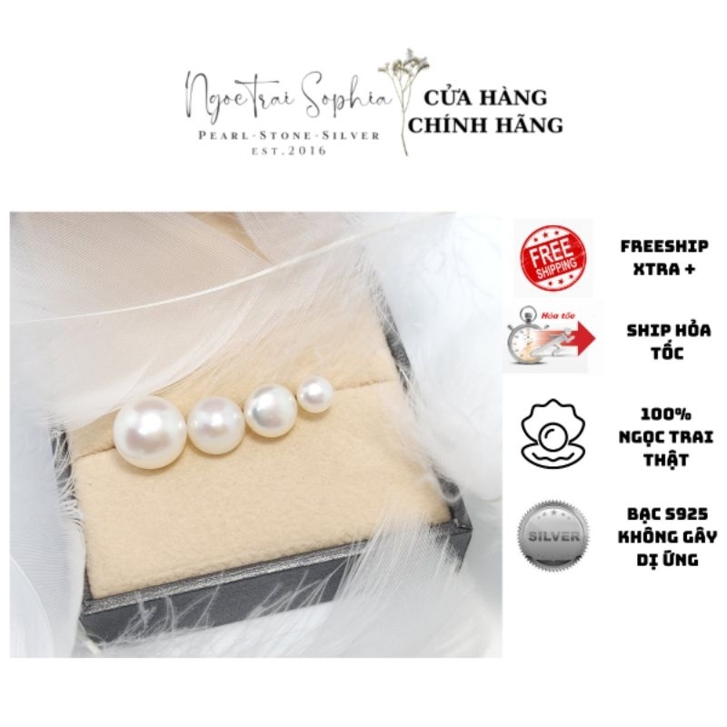 Ảnh thật- Bông tai hạt trai nuôi nước ngọt thật 8mm, trắng ánh hồng, nụ chuôi bạc 925, làm quà tặng mẹ tặng người yêu