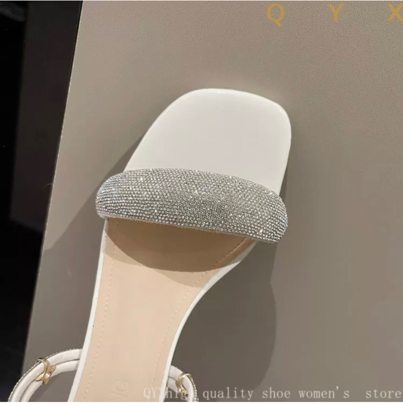 Dép sandal đế cao 5cm 2 quai ngang đính đá, Dép cao gót nữ đế vuông siêu xinh