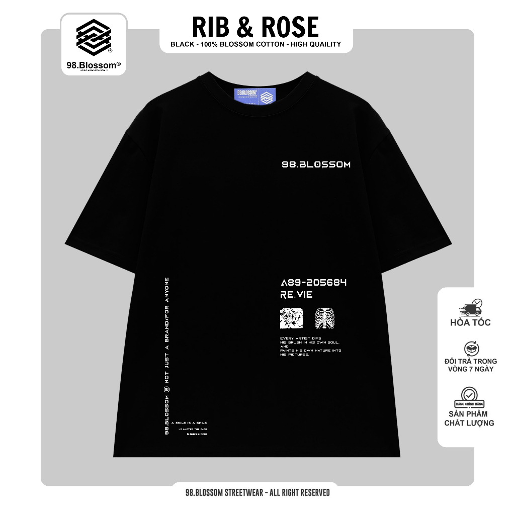 Áo Thun Unisex 98.Blossom RIB & ROSE TEE 100% Cotton -  Local Brand