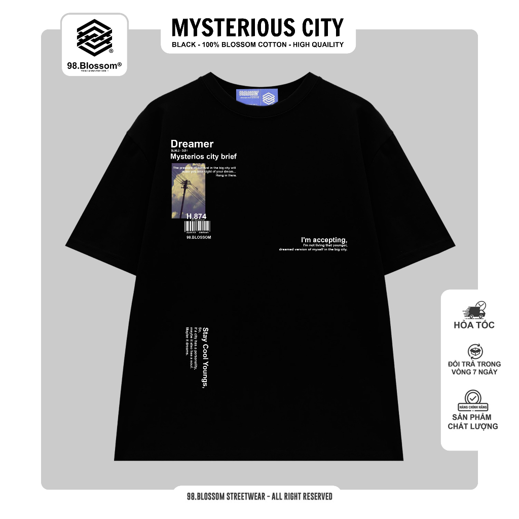 Áo Thun Unisex 98.Blossom MYSTERIOUS CITY TEE 100% Cotton - Streetwear Local Brand