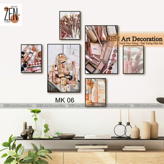 set 6 tranh dán tường trang trí phòng trang điểm make up mi môi chân mày massage chất liệu formex 5mm đã có keo dán sẵn