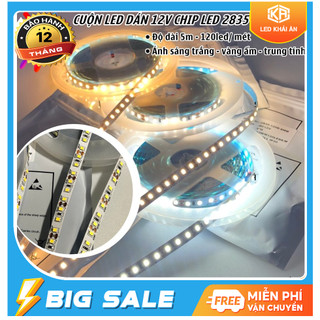 Đèn led dây 2835 12v cuộn 5m - siêu sáng, ánh sáng trắng , vàng , trung tính