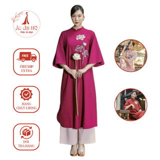 Áo dài cách tân nữ dáng xuông thêu hoa trước ngực chất liệu Nilen cao cấp - Xưởng may Áo dài HQ - HQ21