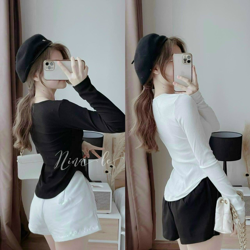 Áo thun tay dài vạt bầu thun gân